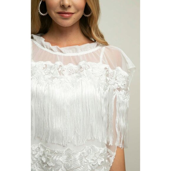 Anthropologie Eva Franco Babs Fringe Sleeveless White Top in Mesh Meringue - Picture 3 of 5